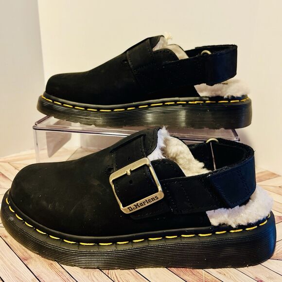 Dr Martens Jorge II Faux Fur Lined Slingback Mules M 4 W 5 Black Leather - Picture 2 of 7